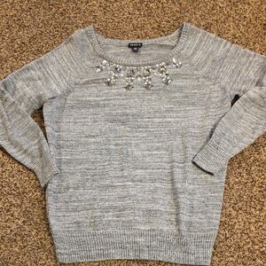 Express Light Gray Embellished Sweater
